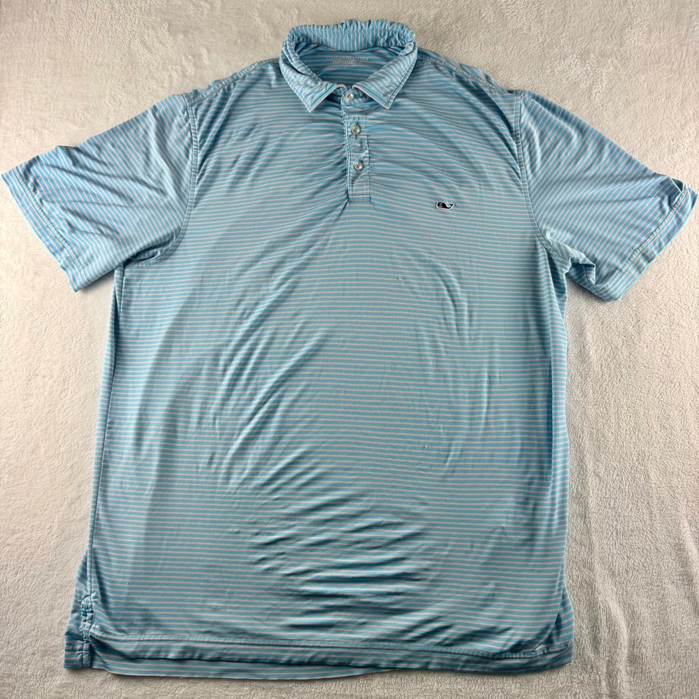 Vineyard Vines Performance Polo Striped Blue Pink Mens Large Golf Shirt